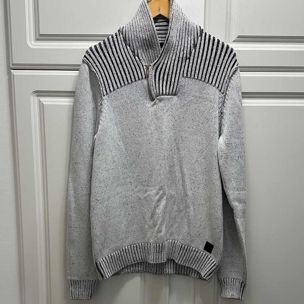 Guess Men's Gray and Black Zip-Up Sweater